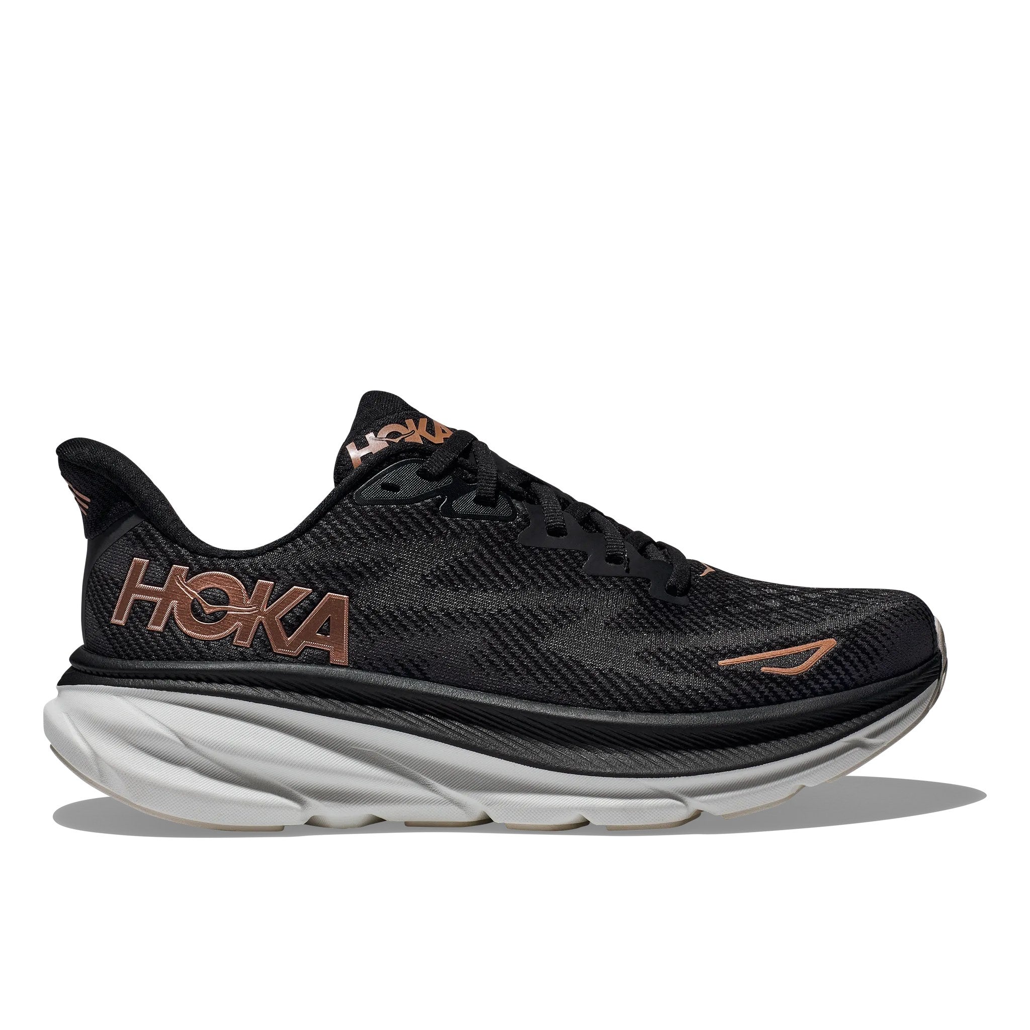 Hoka Clifton 9 Women's Running Shoe (Wide) Running Shoe - Black/Rose Gold