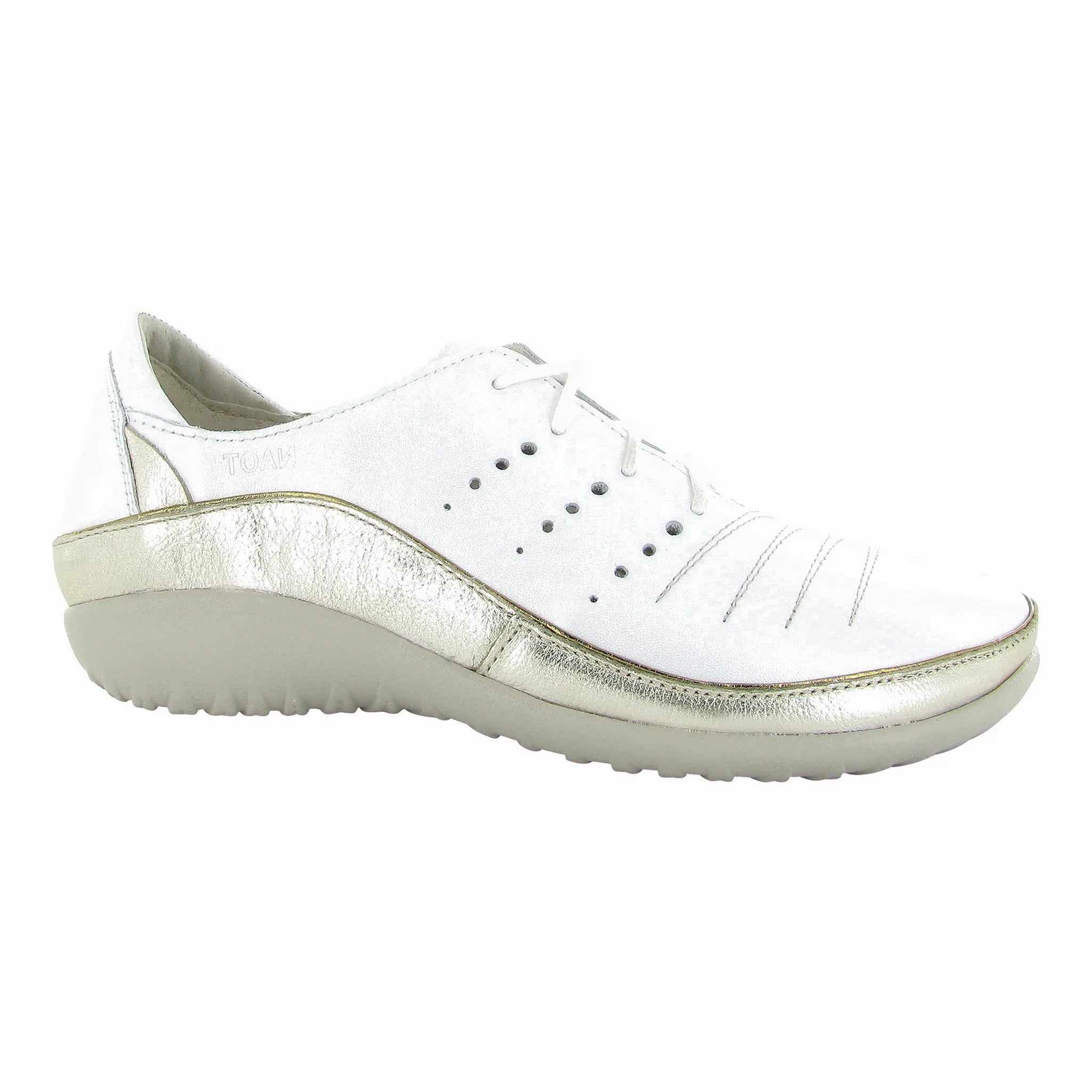 Naot Kumara Laced Women's Casual Shoe - White Pearl Leather Radiant Gold Leather