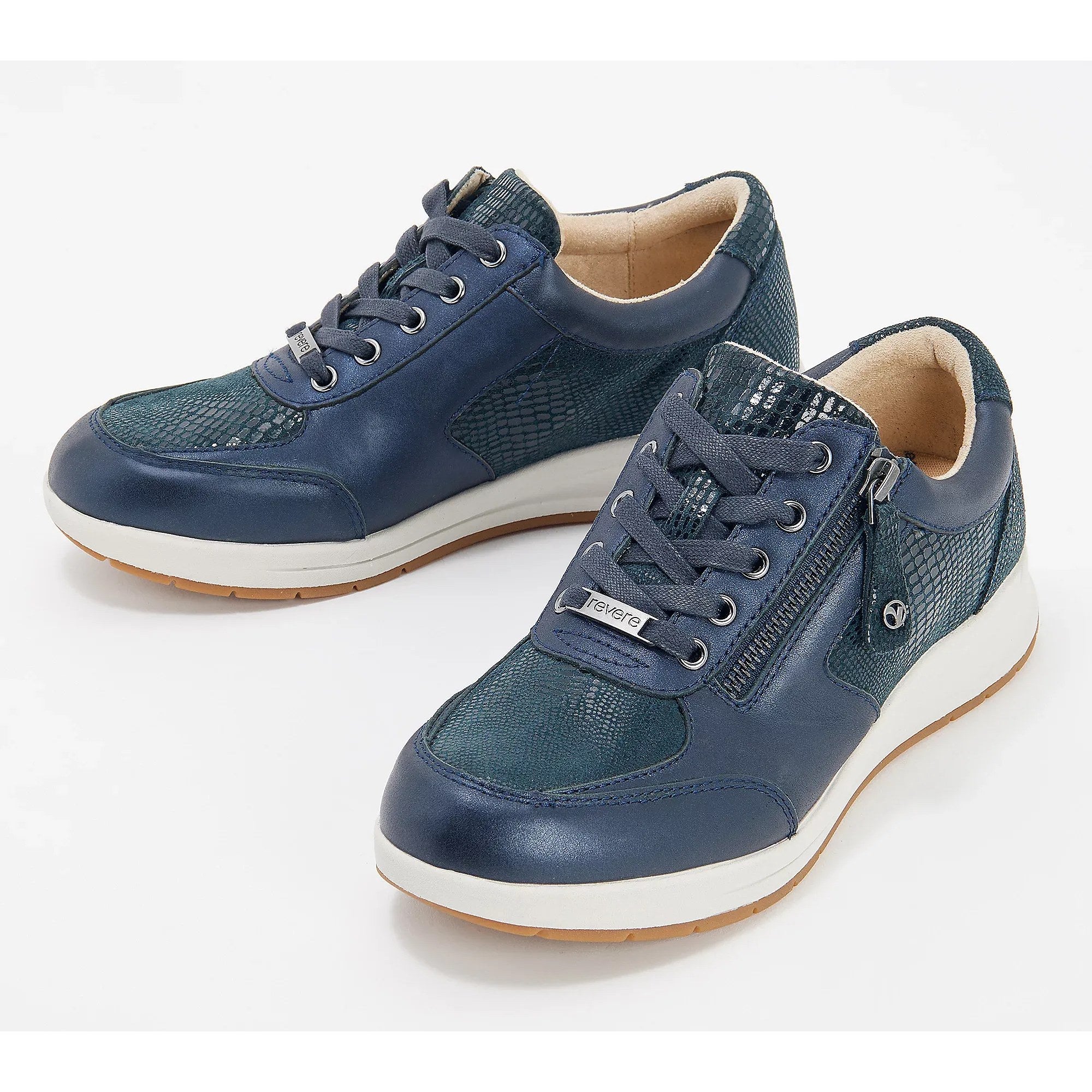 Revere Boston Leather Zip Women's Casual Shoe - Sapphire/Navy Lizard