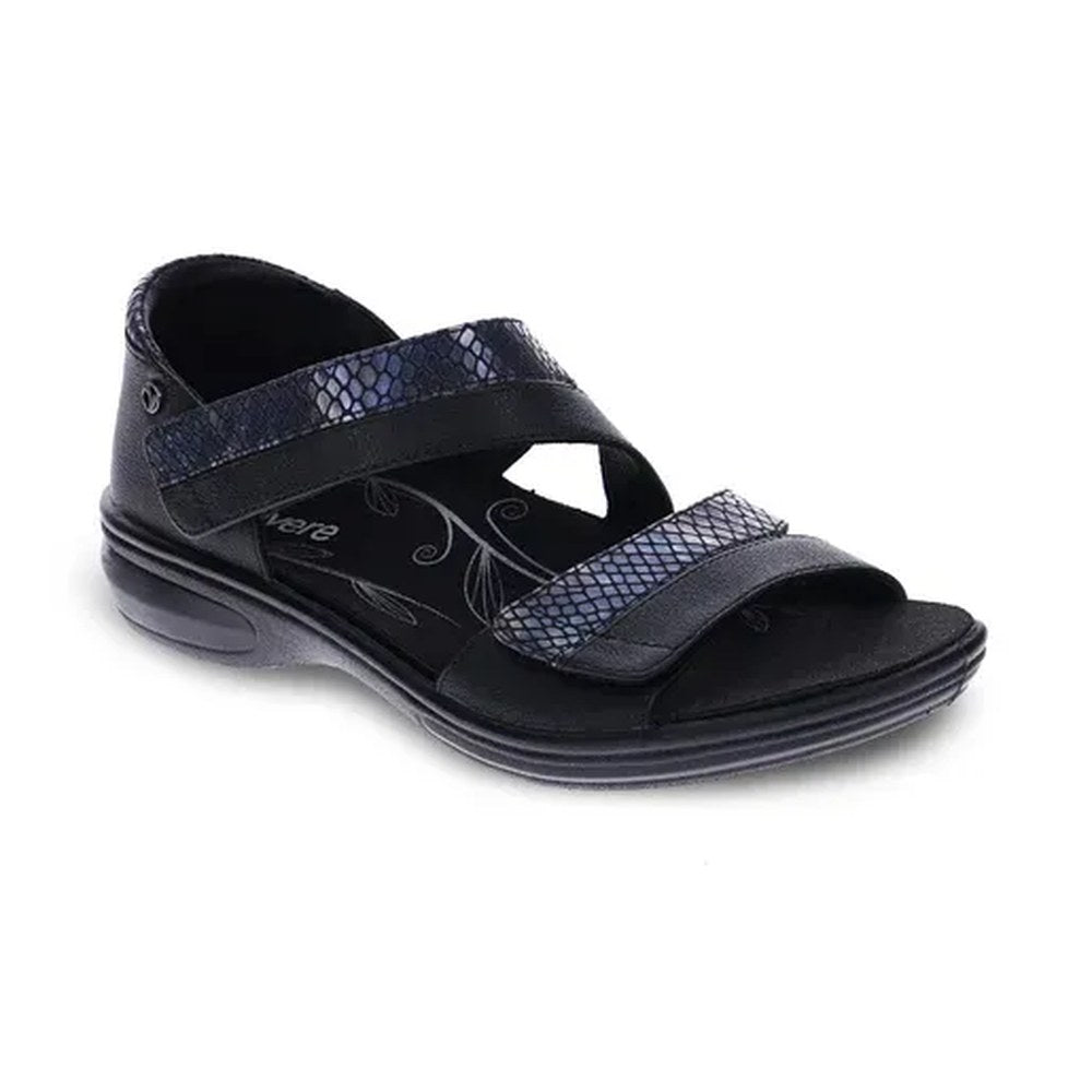 Revere Mauritius 2 Strap Bl Women's Sandal - Black French Lizard