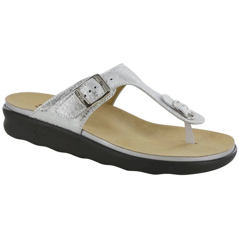 SAS Sanibel T Strap Slid Women's Sandal - Shiny Silver